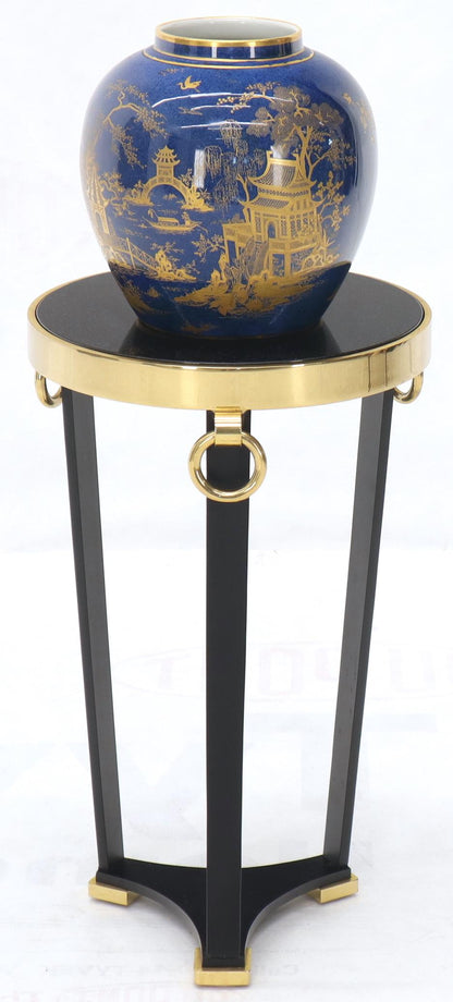 Brass and Round Black Granite Top Tri Legged Pedestal End Side Table