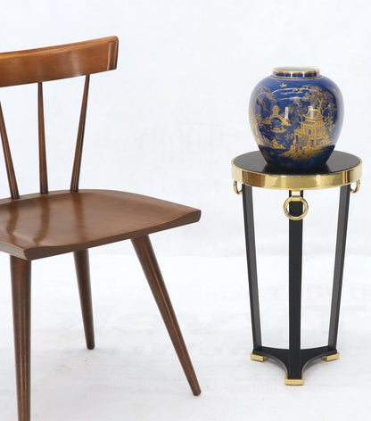 Brass and Round Black Granite Top Tri Legged Pedestal End Side Table