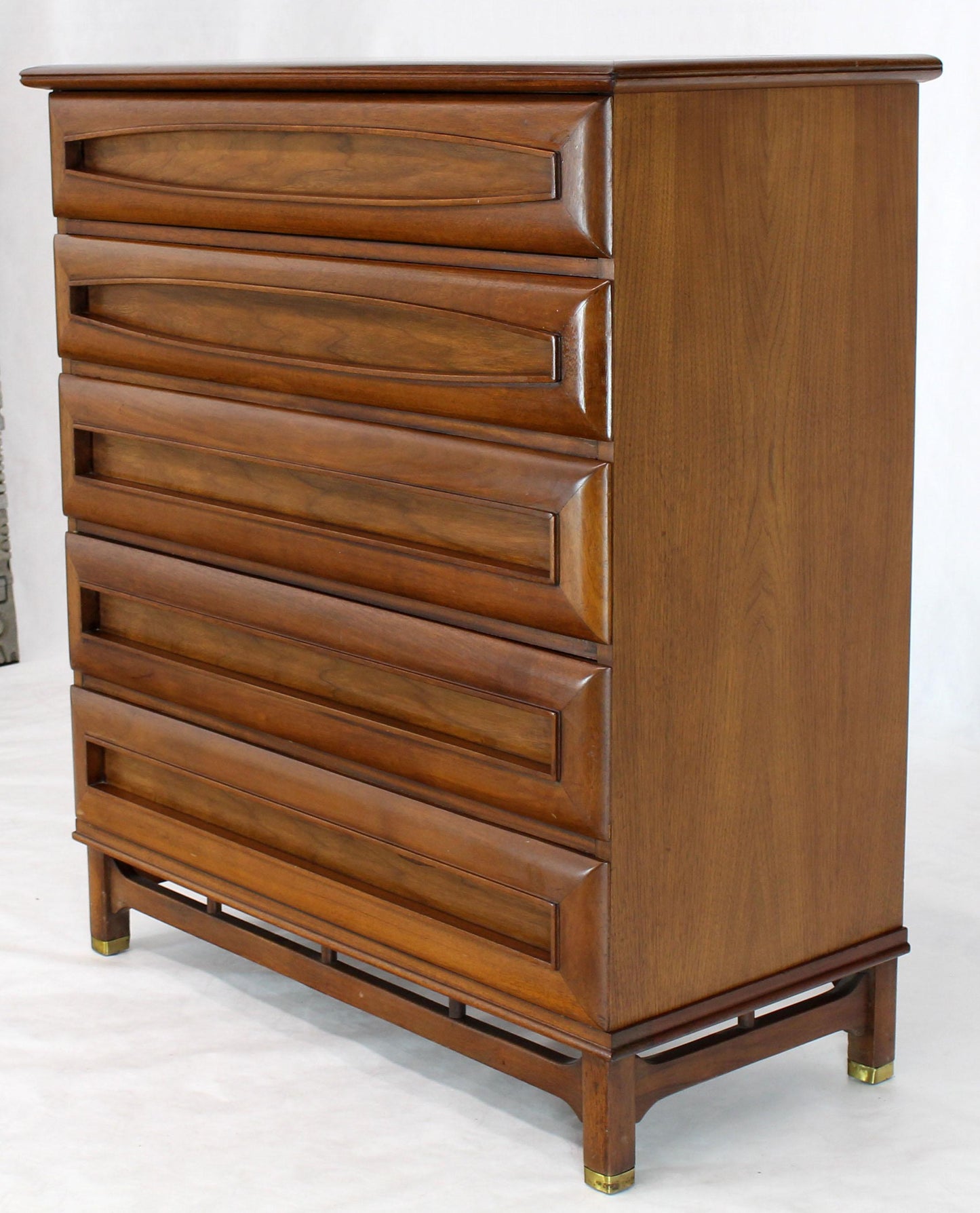 Sculptural Thick Carved Solid Walnut Panels Design 5-Drawer High Chest Dresser