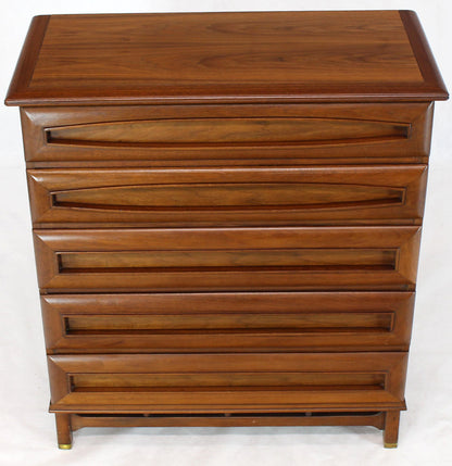 Sculptural Thick Carved Solid Walnut Panels Design 5-Drawer High Chest Dresser