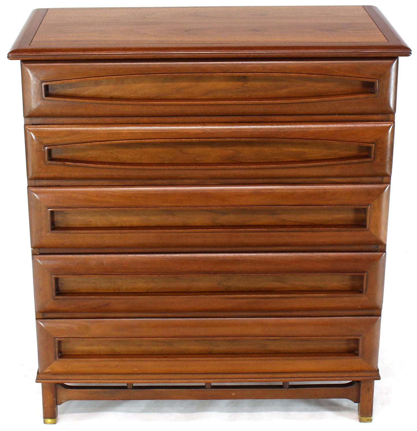 Sculptural Thick Carved Solid Walnut Panels Design 5-Drawer High Chest Dresser