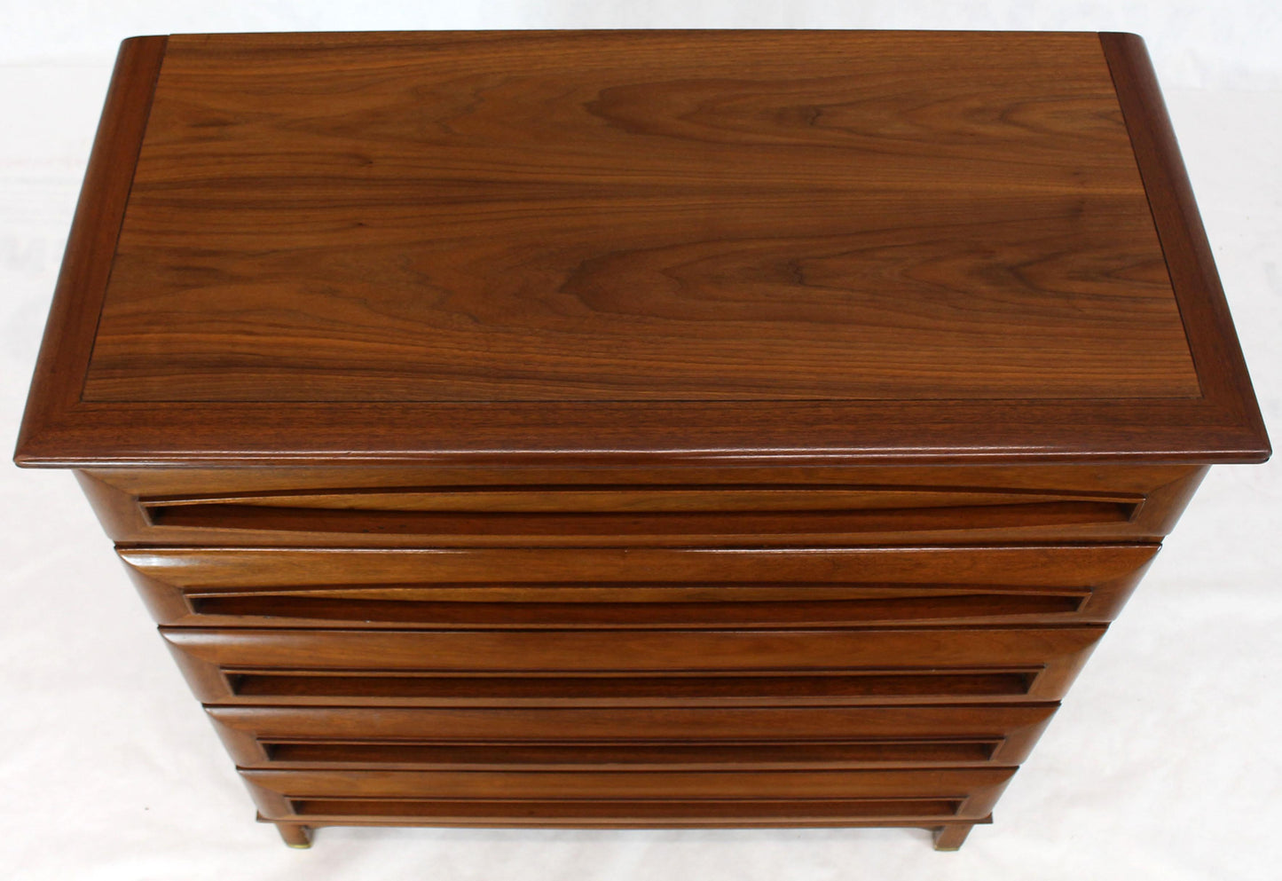 Sculptural Thick Carved Solid Walnut Panels Design 5-Drawer High Chest Dresser