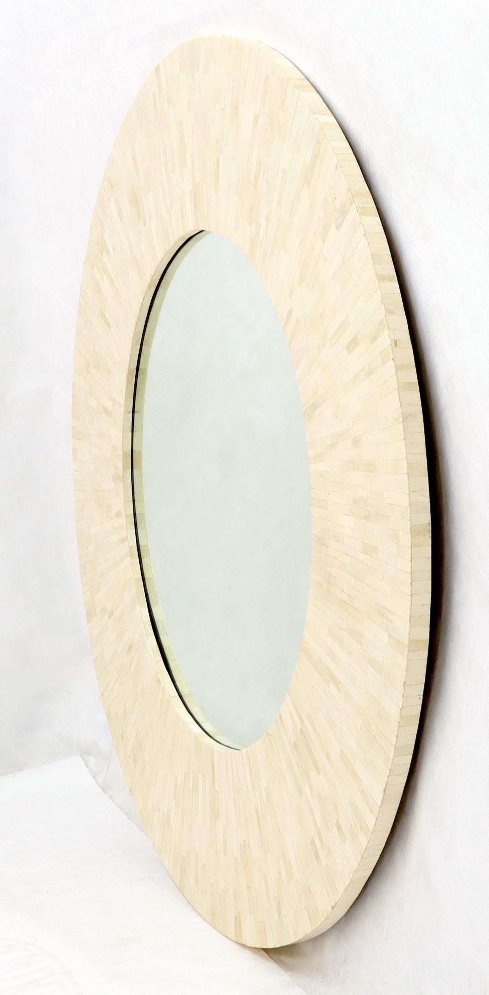 Large Round Sunburst Shape Bone Tiles Mirror