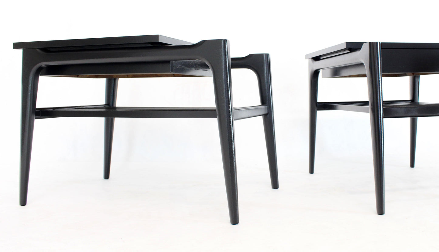 Pair of Black Ebonised One Drawer End Nightstands with Magazine Rack Sculptural