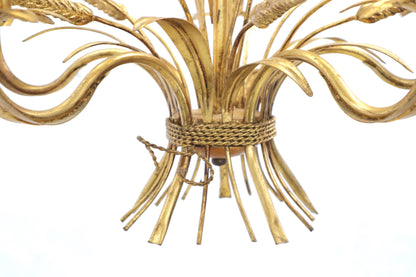 Gold Gilt Metal Cattail Sheaf Light Fixture Chandelier