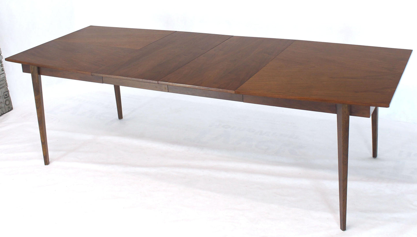 Danish Mid-Century Modern Walnut Wide Rectangle Dining Table 2 Extension Boards