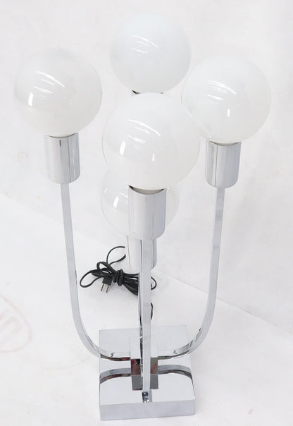 Chrome & 5 Milk Glass Globes Mid-Century Modern Table Lamp