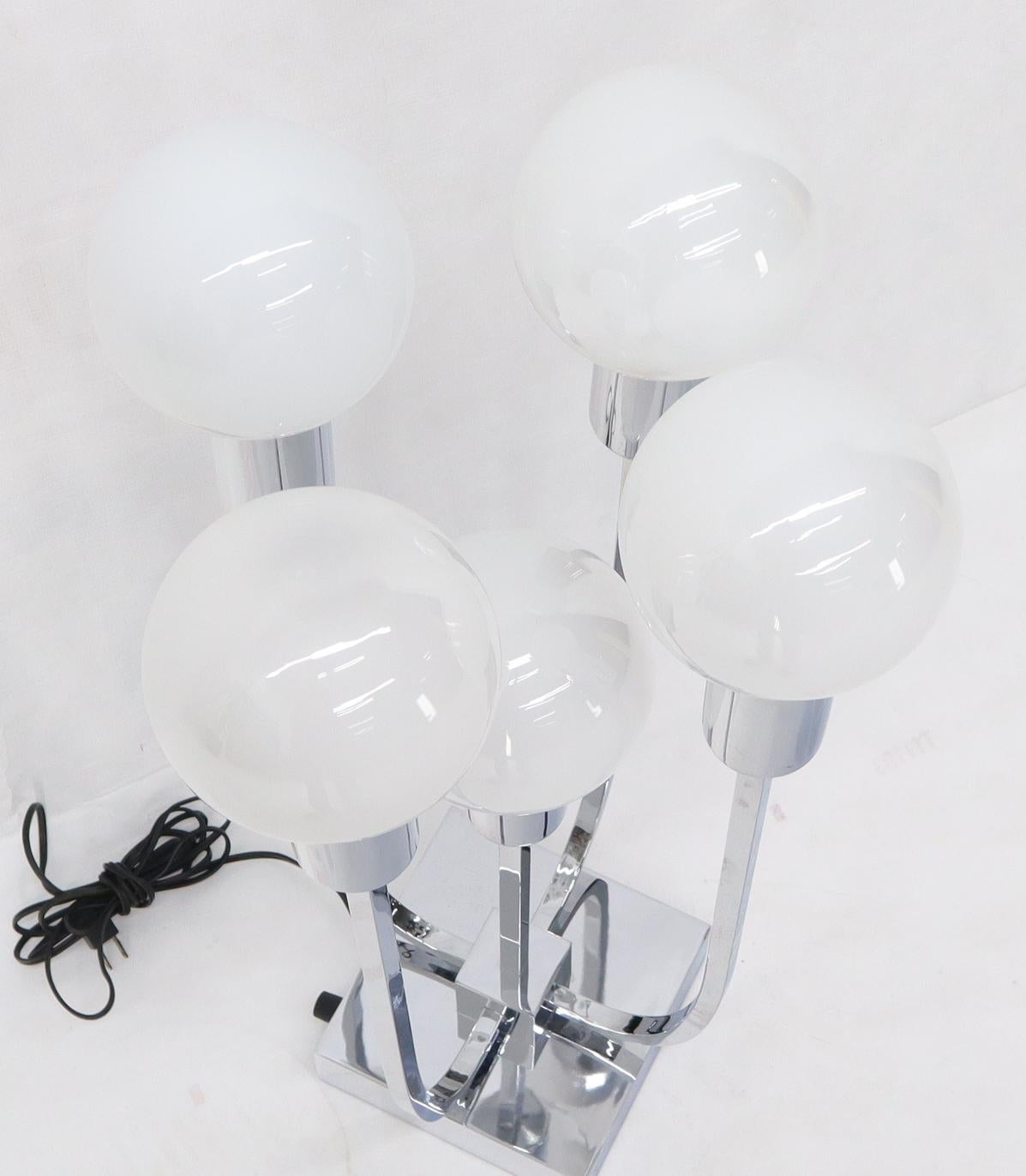 Chrome & 5 Milk Glass Globes Mid-Century Modern Table Lamp