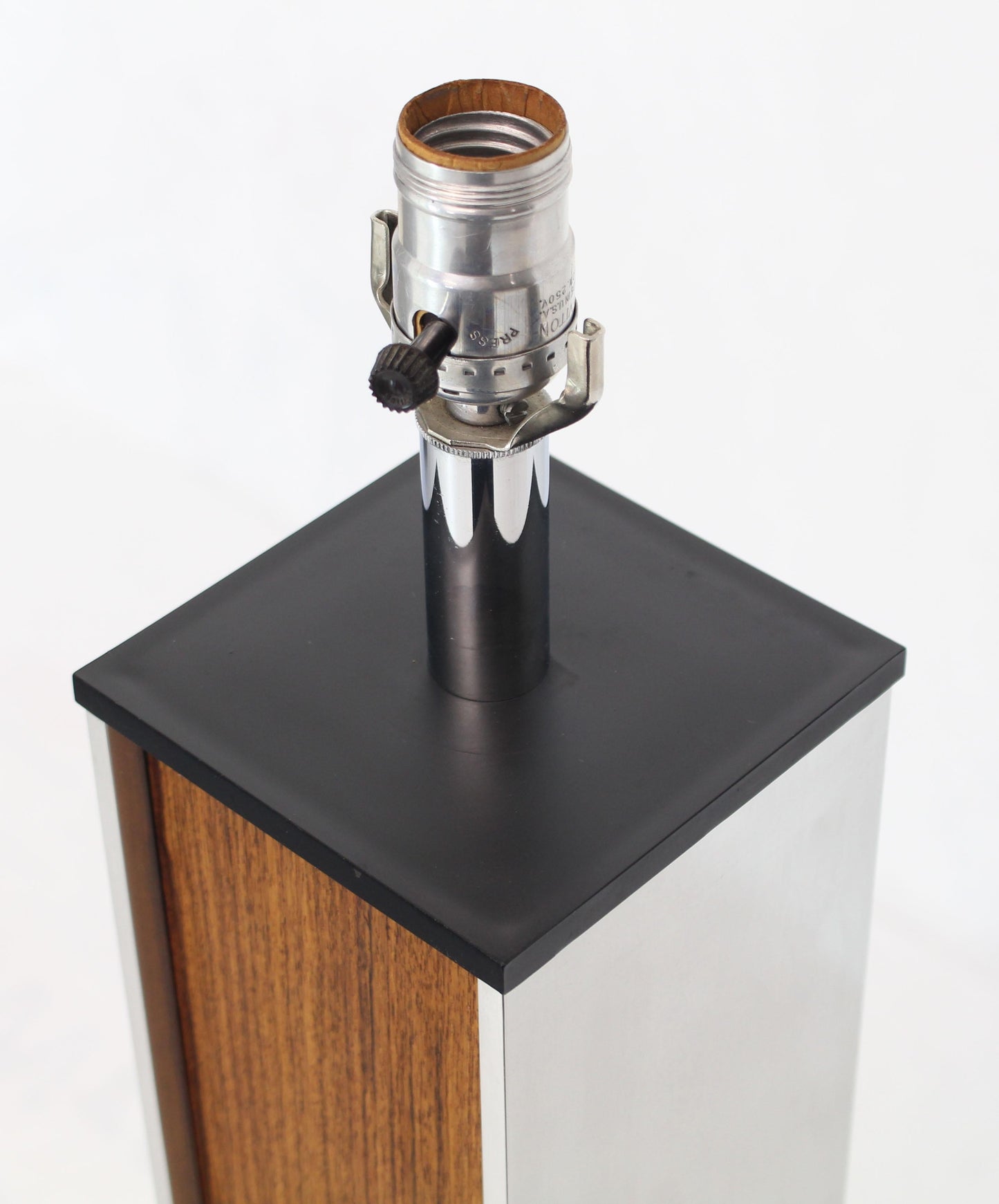 Rosewood and Chrome Square Pedestal Shape Table Lamp