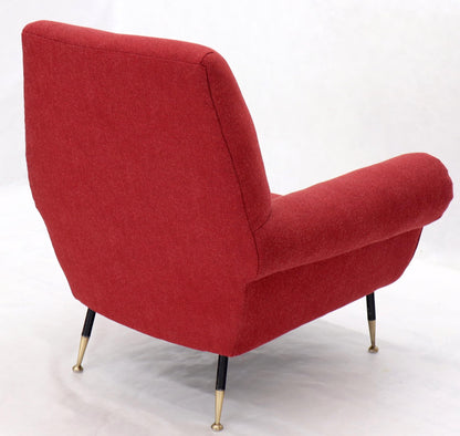 Pair of Red New Red Upholstery Italian Lounge Chairs Brass Feet