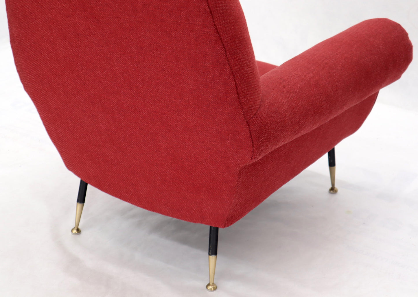 Pair of Red New Red Upholstery Italian Lounge Chairs Brass Feet