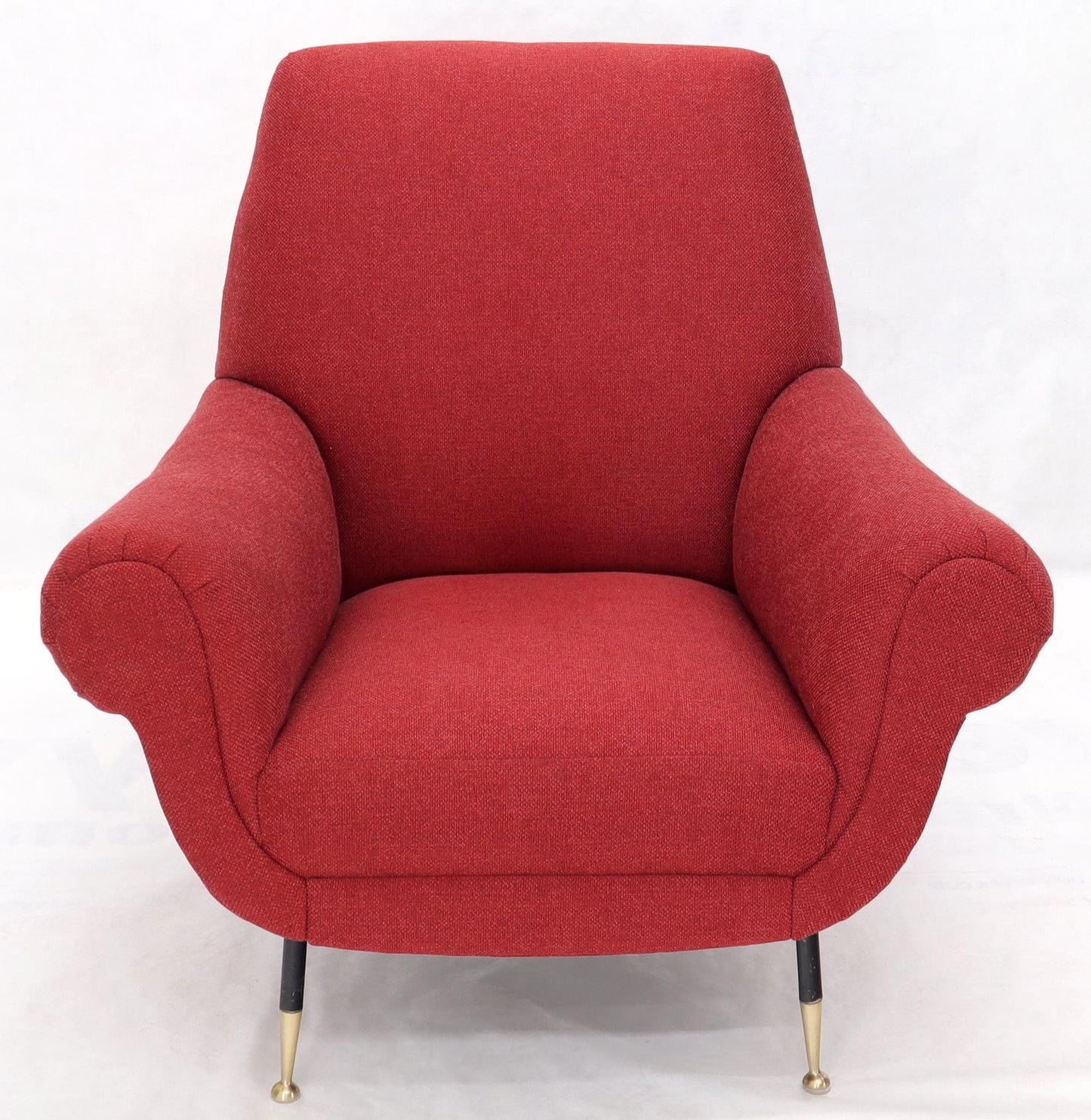 Pair of Red New Red Upholstery Italian Lounge Chairs Brass Feet