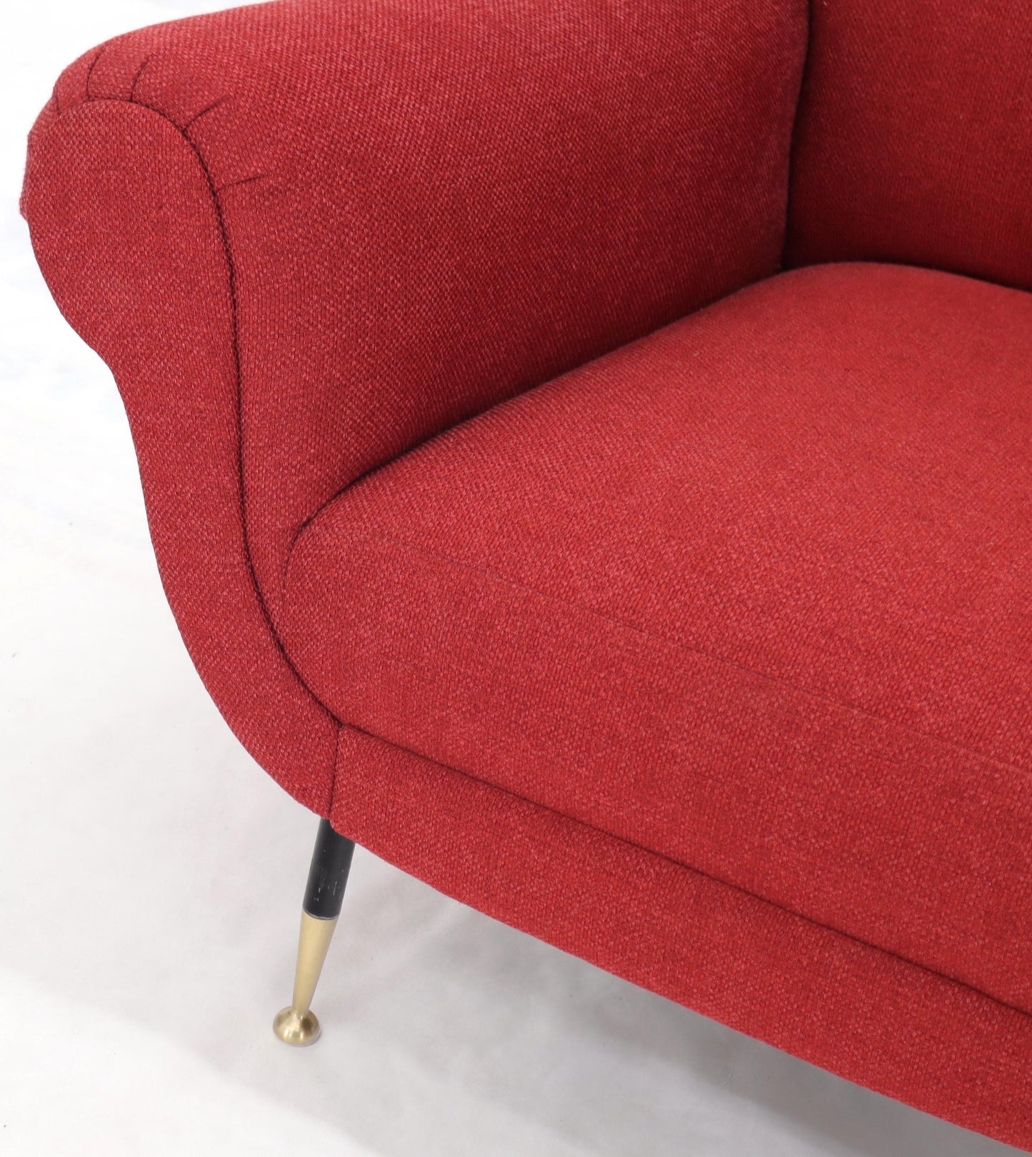 Pair of Red New Red Upholstery Italian Lounge Chairs Brass Feet