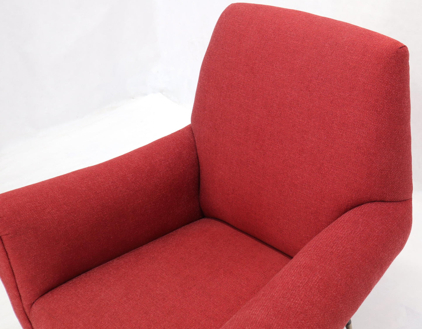 Pair of Red New Red Upholstery Italian Lounge Chairs Brass Feet