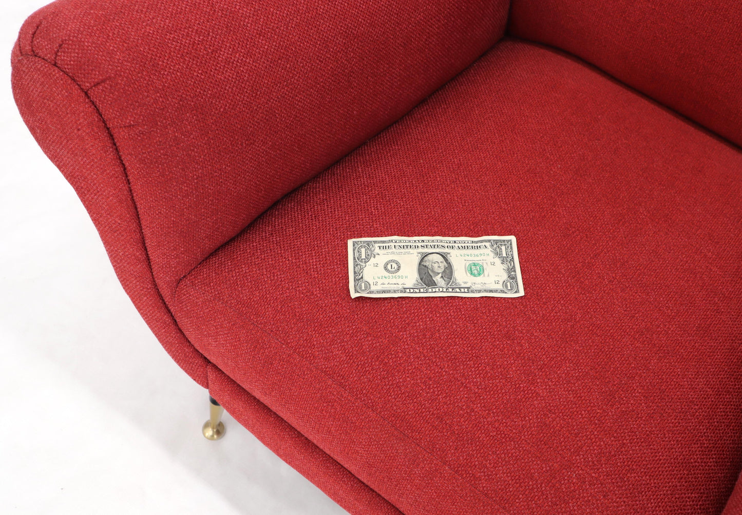 Pair of Red New Red Upholstery Italian Lounge Chairs Brass Feet