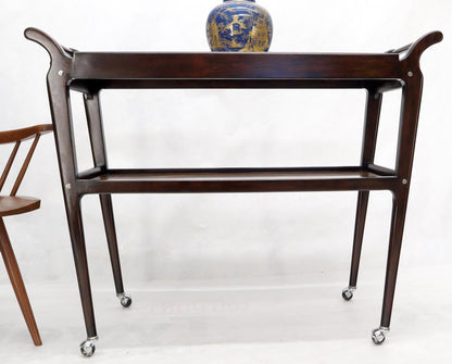 Rosewood & Glass Two Tier Serving Cart on Wheels