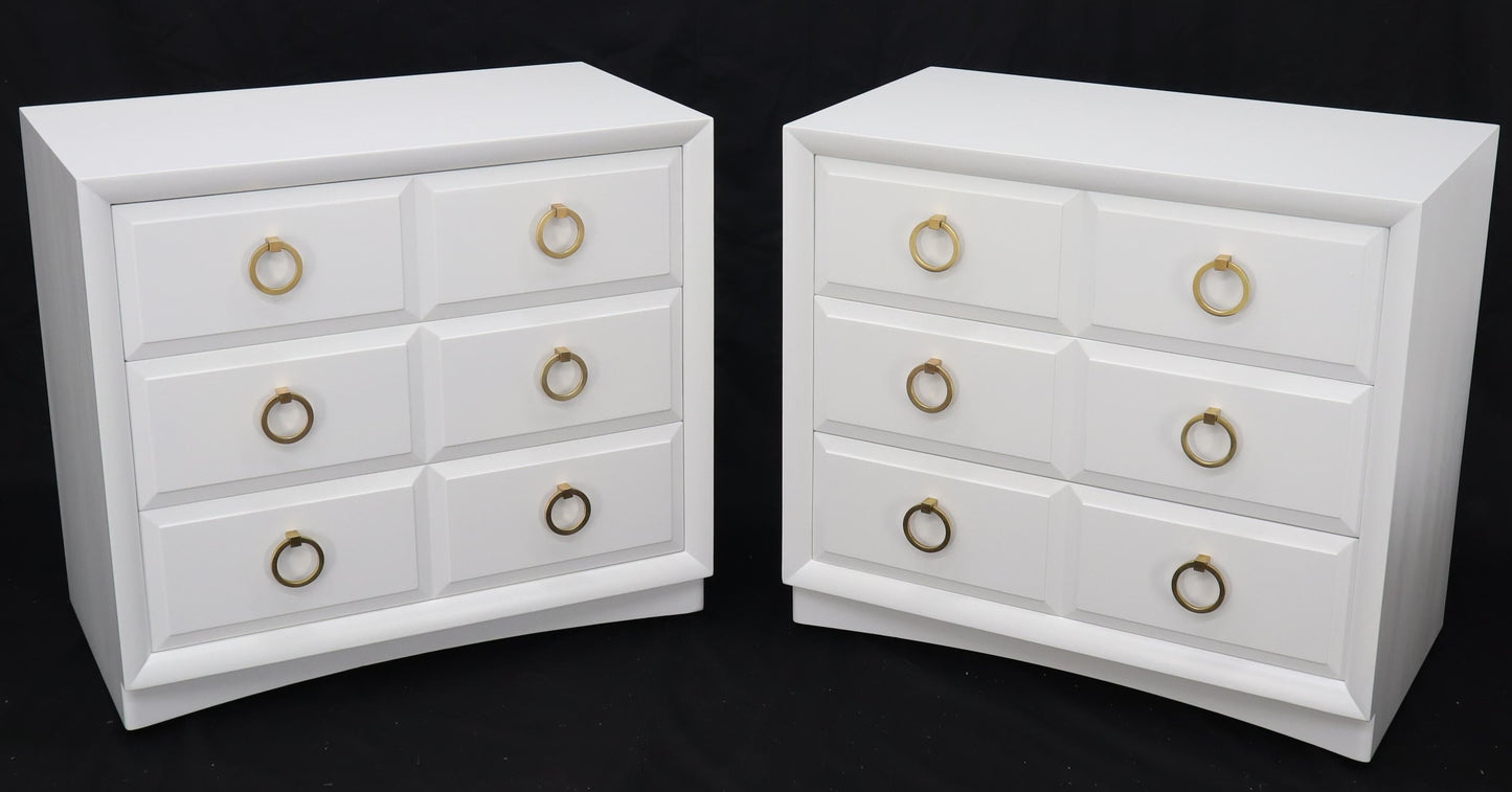 Pair of White Lacquer Gibbings for Widdicomb Dressers Bachelor Chests Brass Pull