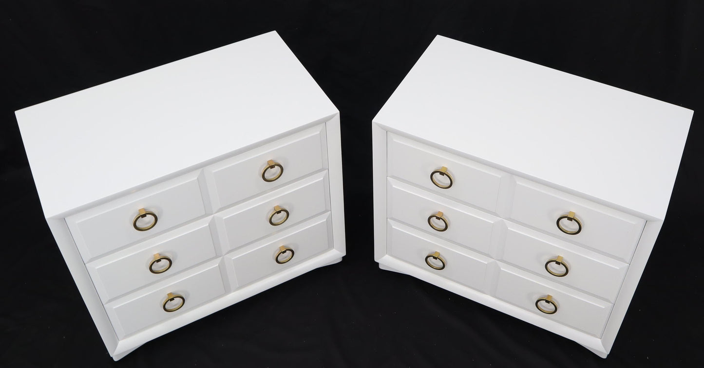 Pair of White Lacquer Gibbings for Widdicomb Dressers Bachelor Chests Brass Pull