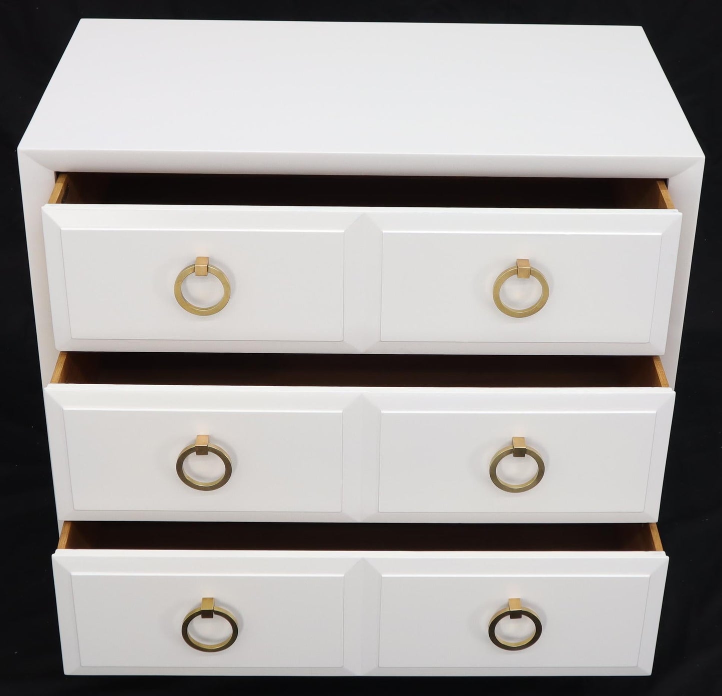 Pair of White Lacquer Gibbings for Widdicomb Dressers Bachelor Chests Brass Pull