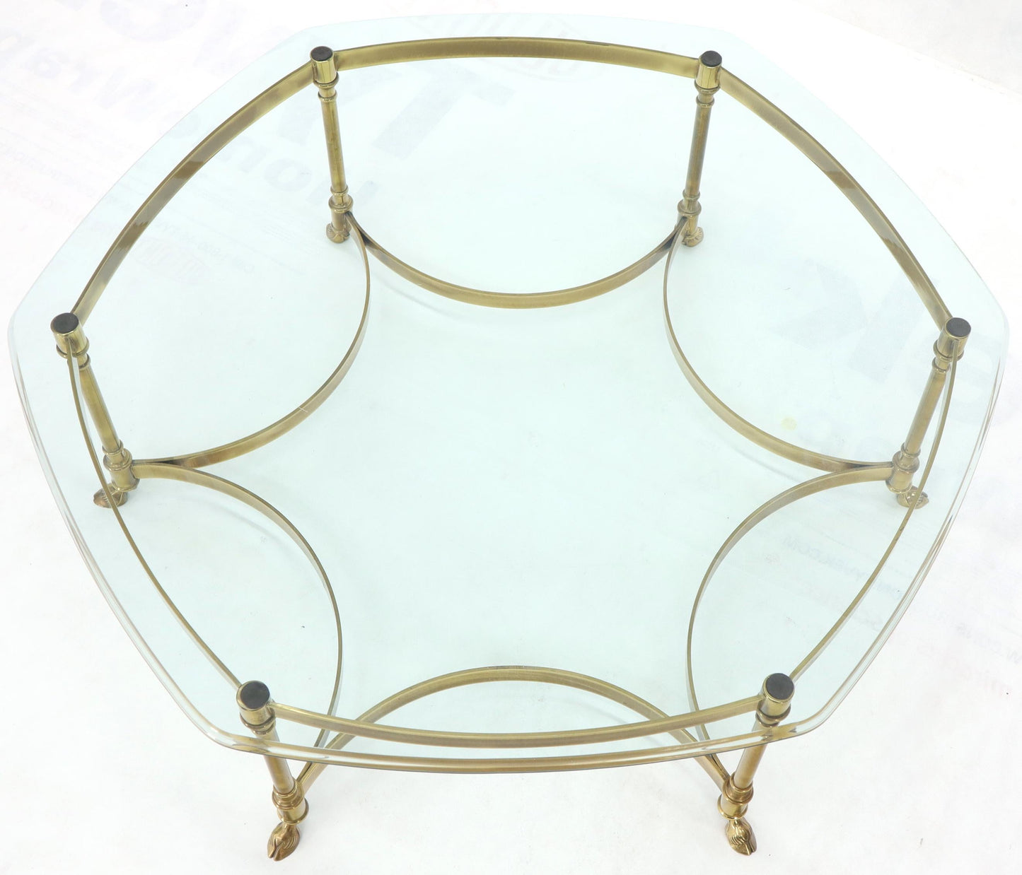 Hexagon Shape Glass Top Brass Frame Hoof Feet Coffee Table