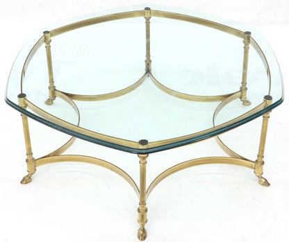 Hexagon Shape Glass Top Brass Frame Hoof Feet Coffee Table