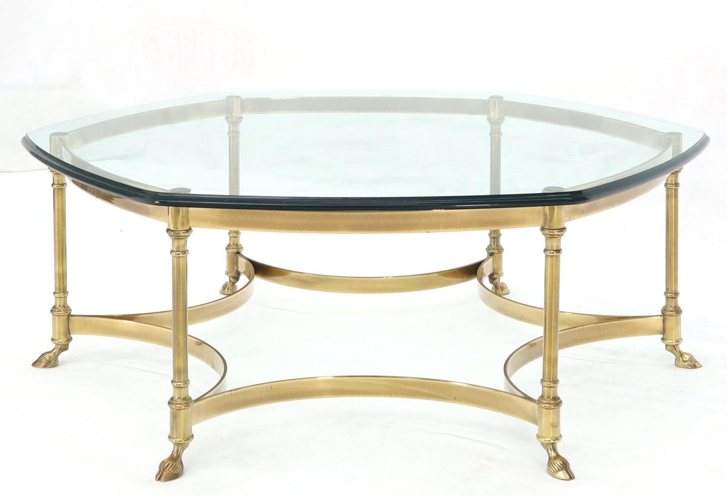 Hexagon Shape Glass Top Brass Frame Hoof Feet Coffee Table