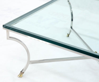 Square Chrome and Brass Hoof Feet Base Coffee Table Thick Glass Top