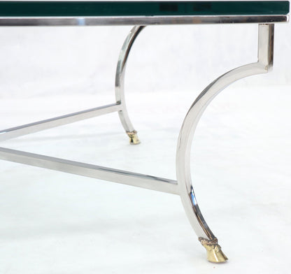 Square Chrome and Brass Hoof Feet Base Coffee Table Thick Glass Top