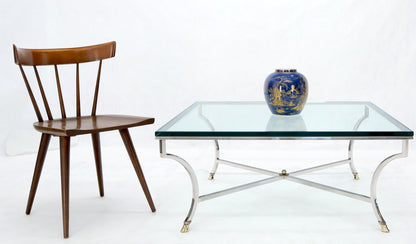 Square Chrome and Brass Hoof Feet Base Coffee Table Thick Glass Top