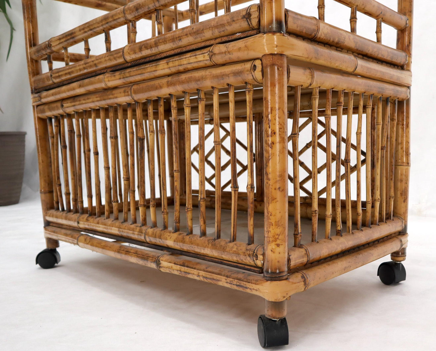 Decorative Burnt Bamboo & Glass Bar Cart