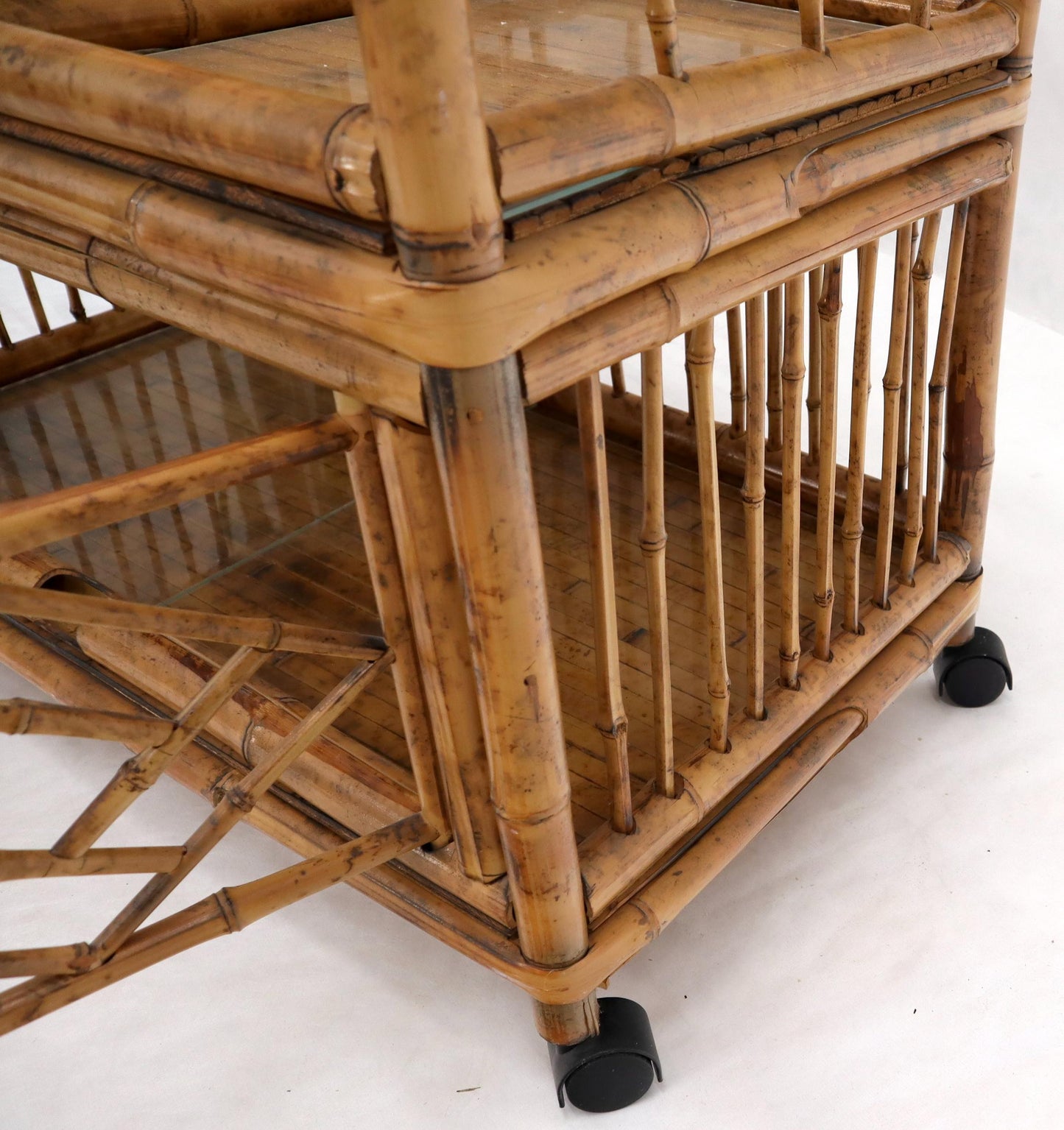 Decorative Burnt Bamboo & Glass Bar Cart