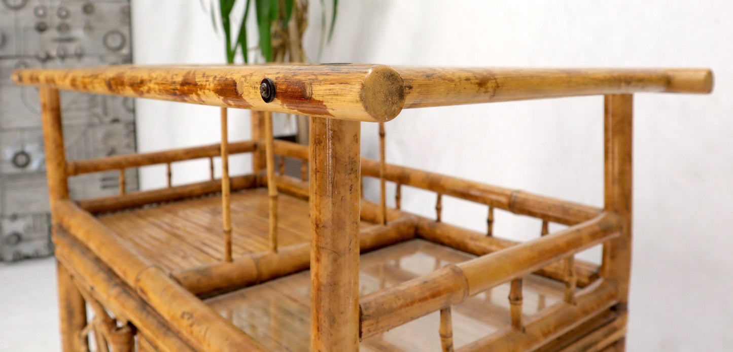 Decorative Burnt Bamboo & Glass Bar Cart