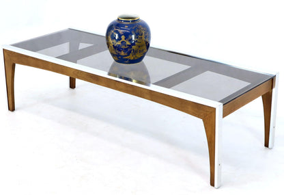 Rectangular Walnut Aluminum Frame Smoked Glass Coffee Table