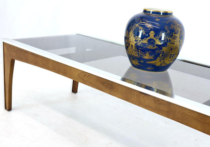 Rectangular Walnut Aluminum Frame Smoked Glass Coffee Table