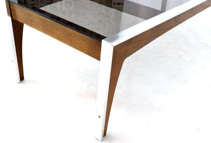 Rectangular Walnut Aluminum Frame Smoked Glass Coffee Table