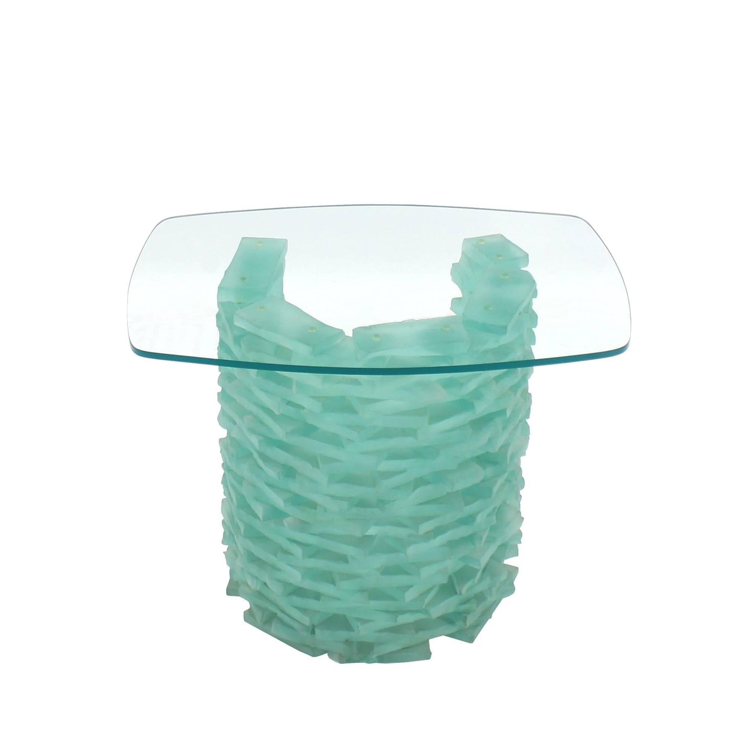 Stacked Glass "Ice Block" Base Side Table