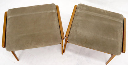 Pair of Danish Teak Mid-Century Modern Flip Top Tables Suede Benches