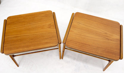 Pair of Danish Teak Mid-Century Modern Flip Top Tables Suede Benches