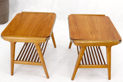 Pair of Danish Teak Mid-Century Modern Flip Top Tables Suede Benches