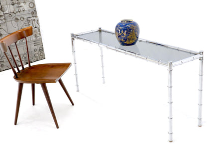 Faux Chrome Bamboo Smoked Glass Console Sofa Table