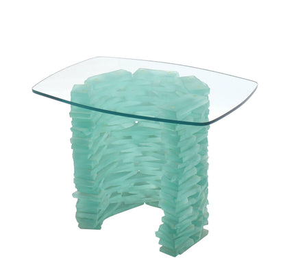 Stacked Glass "Ice Block" Base Side Table