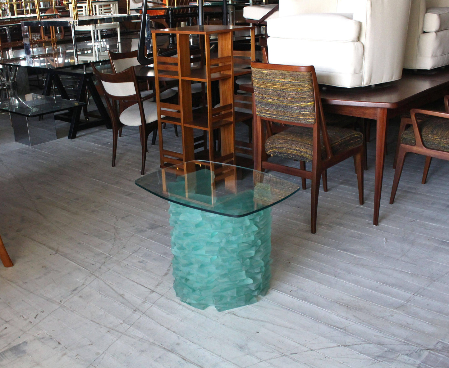 Stacked Glass "Ice Block" Base Side Table