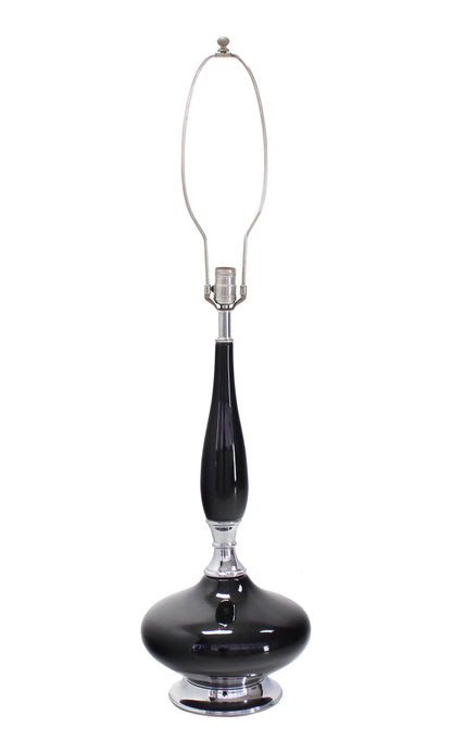 Black Pottery and Chrome Fenial Shape Table Lamp