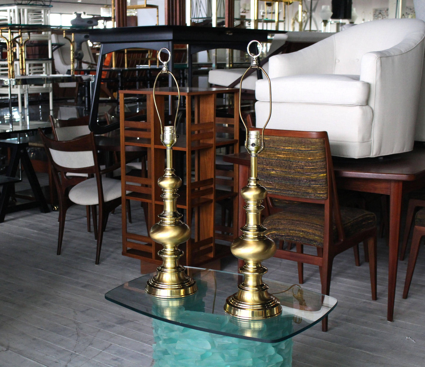 Pair of Heavy Solid Brass Finial Shape Table Lamps