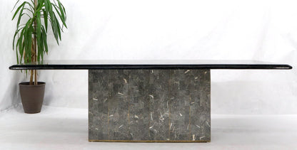 Large Tessellated Black & Grey Stone Brass Inlay Dining Table