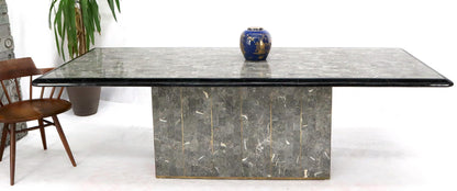 Large Tessellated Black & Grey Stone Brass Inlay Dining Table