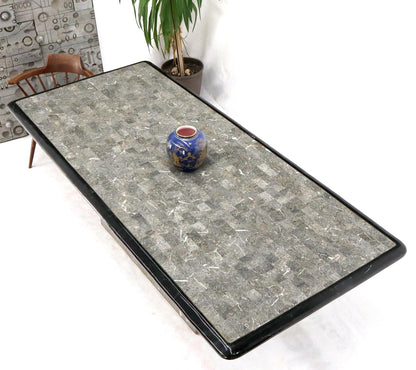 Large Tessellated Black & Grey Stone Brass Inlay Dining Table