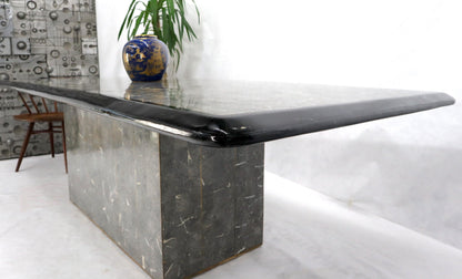 Large Tessellated Black & Grey Stone Brass Inlay Dining Table