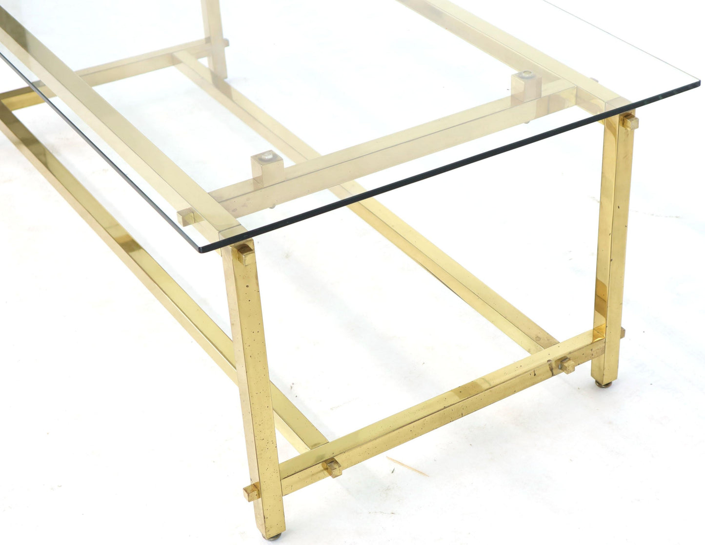 Square Solid Brass Profile Architectural Base Rectangular Coffee Table