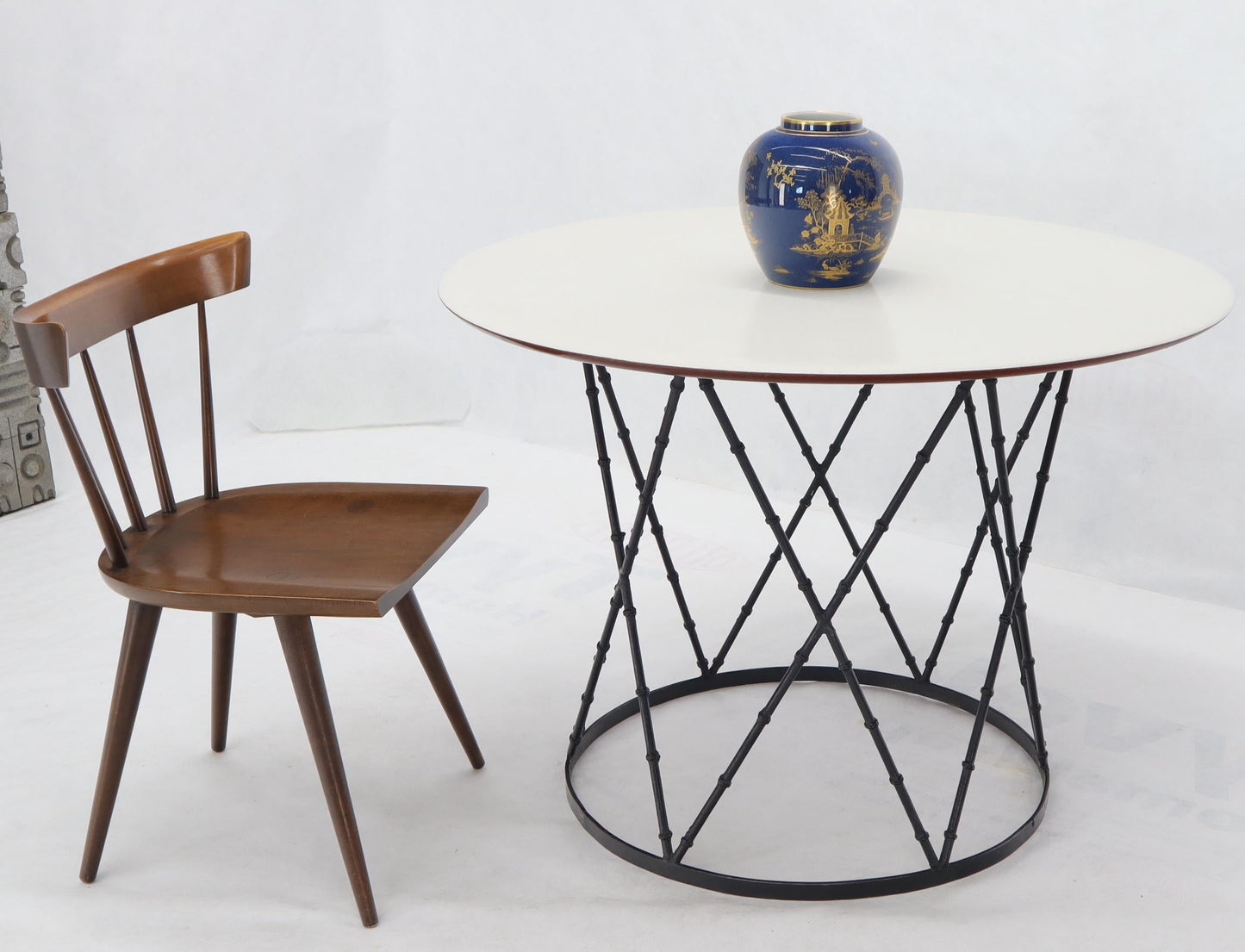 Enameled Top Faux Bamboo Base Mid-Century Modern Dining Dinette Table